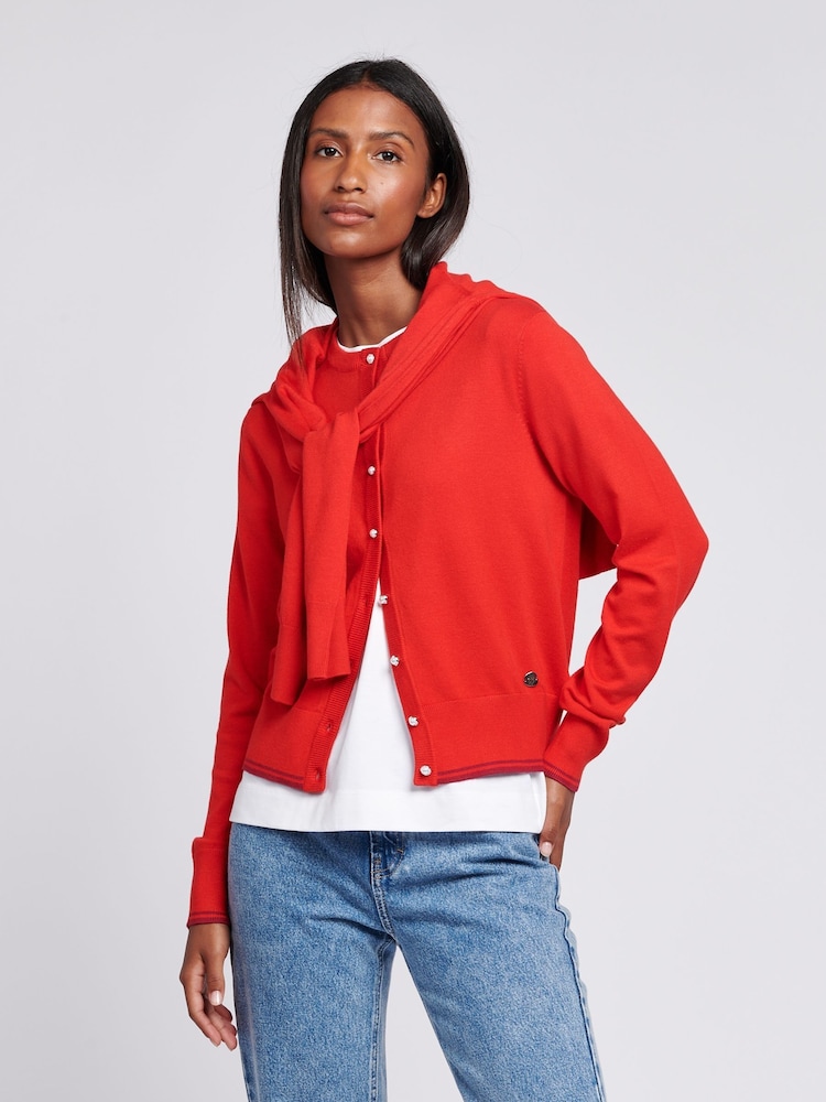 U.S. Polo Assn. Womens Orange Striped Roll Neck Fine Knit Cardigan - Image 6 of 6