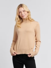 U.S. Polo Assn Natural Womens Roll Neck Fine Knit Jumper - Image 1 of 8