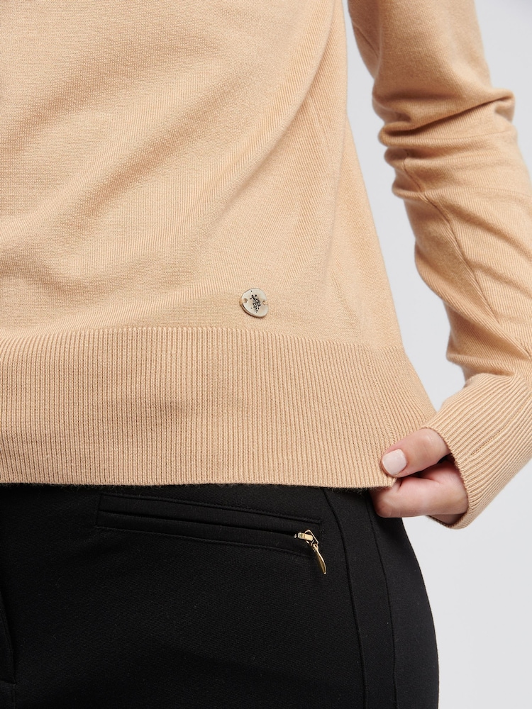 U.S. Polo Assn Natural Womens Roll Neck Fine Knit Jumper - Image 2 of 8