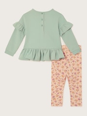 Monsoon Green Baby Animal Print Applique 100% Cotton Top and Floral Leggings Set - Image 2 of 3