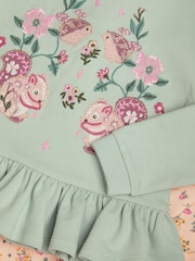 Monsoon Green Baby Animal Print Applique 100% Cotton Top and Floral Leggings Set - Image 3 of 3