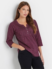 Morado - M&Co 3/4 Sleeve 100% Cotton Henley Top - Imagen 1 de 5