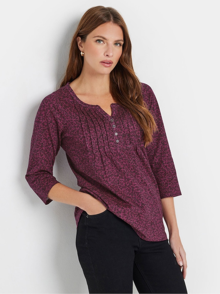 Morado - M&Co 3/4 Sleeve 100% Cotton Henley Top - Imagen 1 de 5
