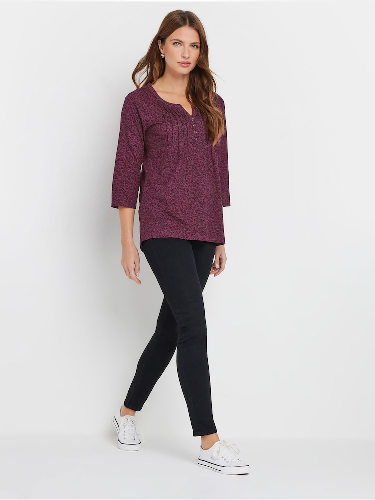 Morado - M&Co 3/4 Sleeve 100% Cotton Henley Top - Imagen 2 de 5