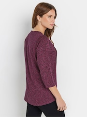 Morado - M&Co 3/4 Sleeve 100% Cotton Henley Top - Imagen 3 de 5