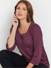 Morado - M&Co 3/4 Sleeve 100% Cotton Henley Top - Imagen 4 de 5