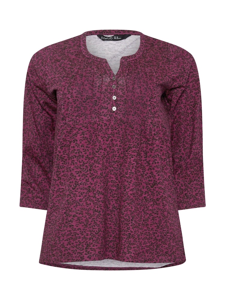 Morado - M&Co 3/4 Sleeve 100% Cotton Henley Top - Imagen 5 de 5