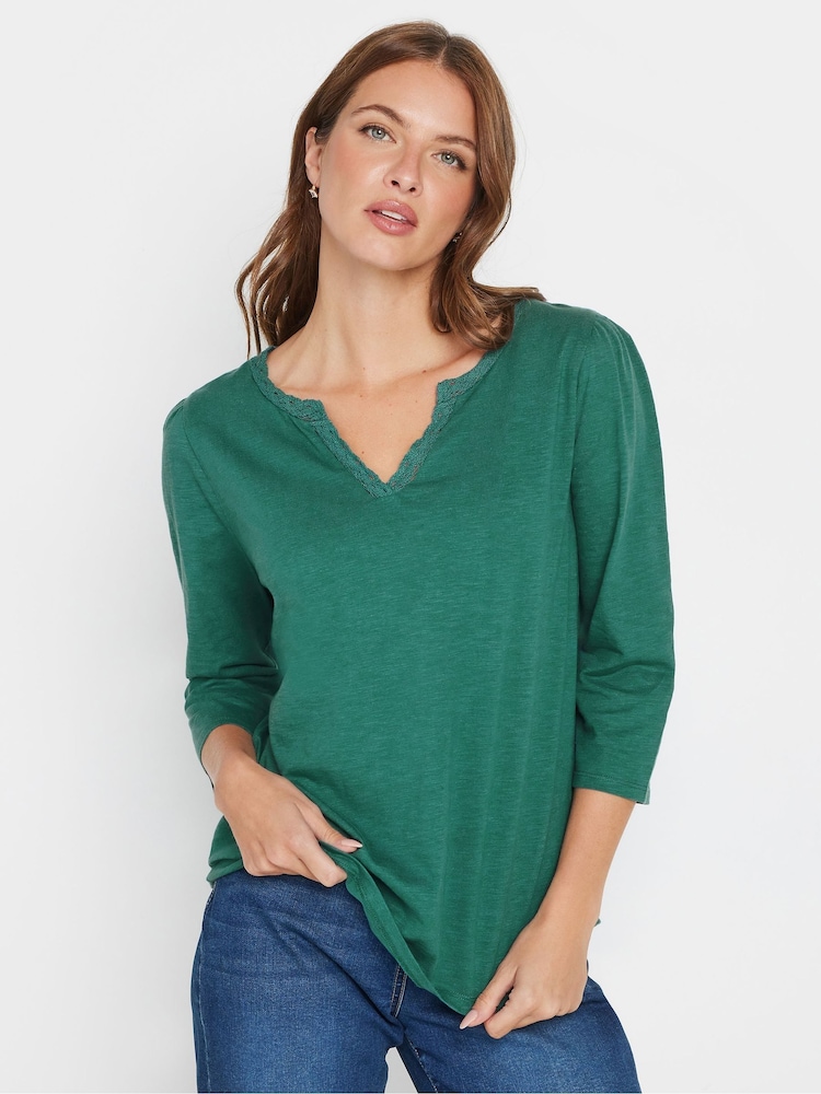 M&Co Blue 100% Cotton Lace Trim Top - Image 1 of 5