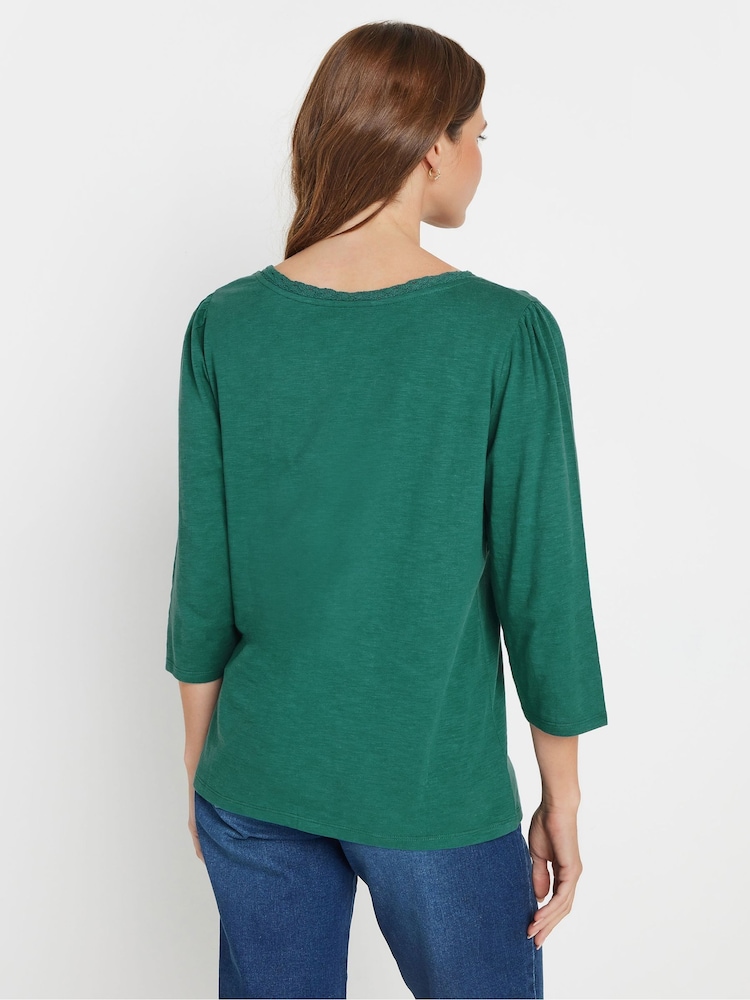 M&Co Blue 100% Cotton Lace Trim Top - Image 2 of 5