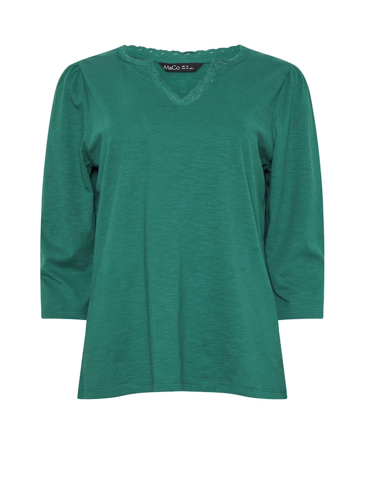 M&Co Blue 100% Cotton Lace Trim Top - Image 5 of 5