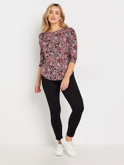 M&Co Pink Floral 3/4 Sleeve 100% Cotton Top - Image 2 of 5