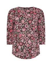 M&Co Pink Floral 3/4 Sleeve 100% Cotton Top - Image 5 of 5
