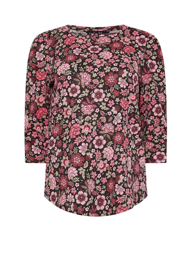 Pink - M&Co Floral 3/4 Sleeve 100% Cotton Top - Bild 5 von 5 Pink - M&Co Floral 3/4 Sleeve 100% Cotton Top - Bild 5 von 5