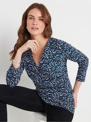 M&Co Blue 3/4 Sleeve Wrap Top - Image 1 of 5