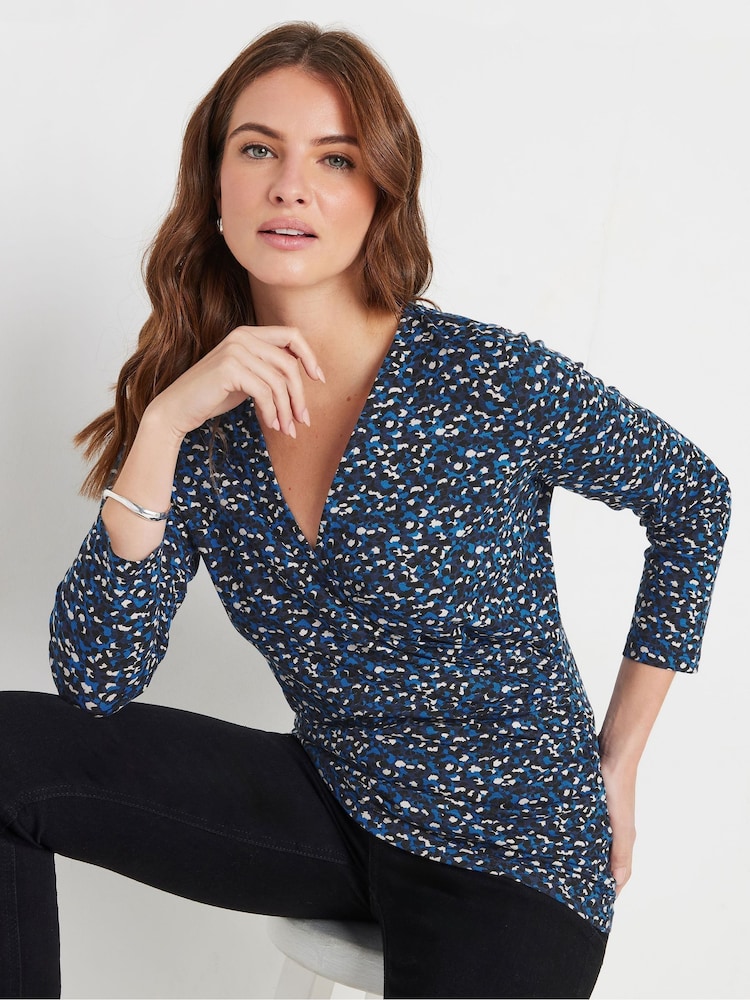 M&Co Blue 3/4 Sleeve Wrap Top - Image 1 of 5