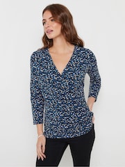 M&Co Blue 3/4 Sleeve Wrap Top - Image 2 of 5