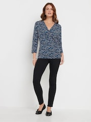 M&Co Blue 3/4 Sleeve Wrap Top - Image 3 of 5