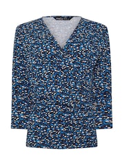 M&Co Blue 3/4 Sleeve Wrap Top - Image 5 of 5