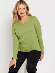 Schwarz & Grün - M&Co Long Sleeve 100% Cotton Notch Neck Top - Bild 1 von 5