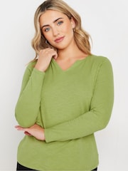 Schwarz & Grün - M&Co Long Sleeve 100% Cotton Notch Neck Top - Bild 4 von 5