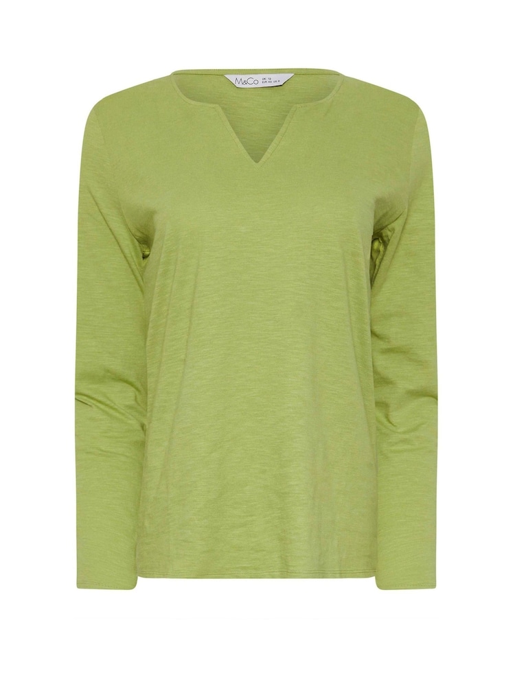 Schwarz & Grün - M&Co Long Sleeve 100% Cotton Notch Neck Top - Bild 5 von 5 Schwarz & Grün - M&Co Long Sleeve 100% Cotton Notch Neck Top - Bild 5 von 5