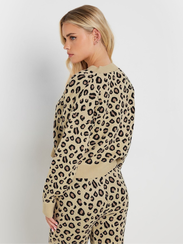 PixieGirl Petite Natural Leopard Knitted Cardigan - Image 2 of 3