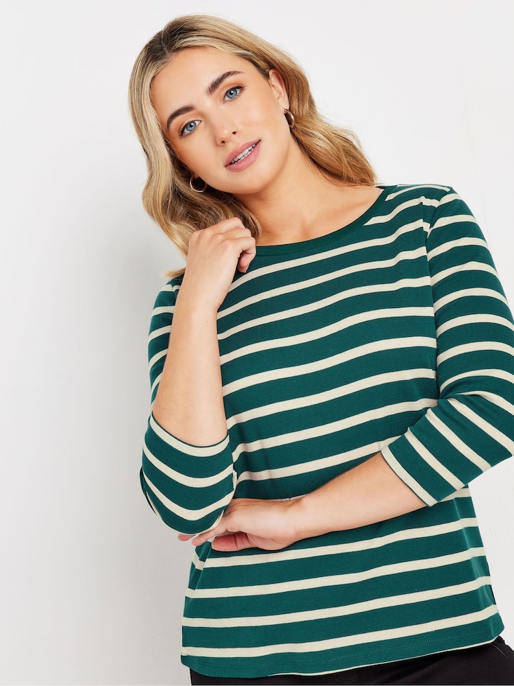 M&Co Bottle Green 3/4 Sleeve Crew Neck 100% Cotton T-Shirt - Image 1 of 6