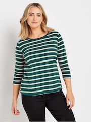 M&Co Bottle Green 3/4 Sleeve Crew Neck 100% Cotton T-Shirt - Image 5 of 6