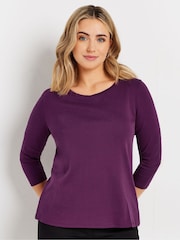 M&Co Purple 100% Cotton 3/4 Sleeve Crew Neck T-Shirt - Image 1 of 5