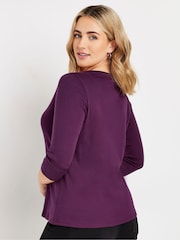 M&Co Purple 100% Cotton 3/4 Sleeve Crew Neck T-Shirt - Image 3 of 5