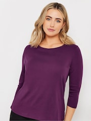 M&Co Purple 100% Cotton 3/4 Sleeve Crew Neck T-Shirt - Image 4 of 5