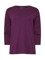 M&Co Purple 100% Cotton 3/4 Sleeve Crew Neck T-Shirt - Image 5 of 5