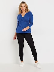 M&Co Blue 3/4 Sleeve Wrap Top - Image 2 of 5