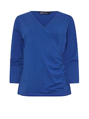 M&Co Blue 3/4 Sleeve Wrap Top - Image 5 of 5