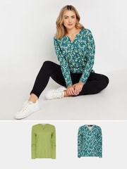 M&Co Green Notch Neck 100% Cotton Tops 2 Pack - Image 1 of 8