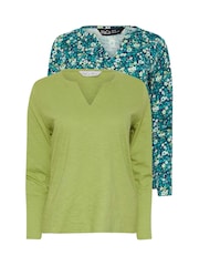 M&Co Green Notch Neck 100% Cotton Tops 2 Pack - Image 6 of 8