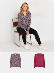 M&Co Red Notch Neck 100% Cotton Tops 2 Pack - Image 1 of 8