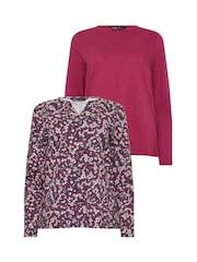 M&Co Red Notch Neck 100% Cotton Tops 2 Pack - Image 6 of 8