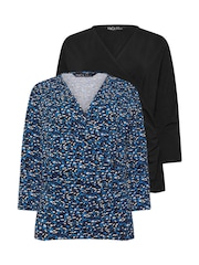 M&Co Blue Wrap Tops 2 Pack - Image 6 of 7