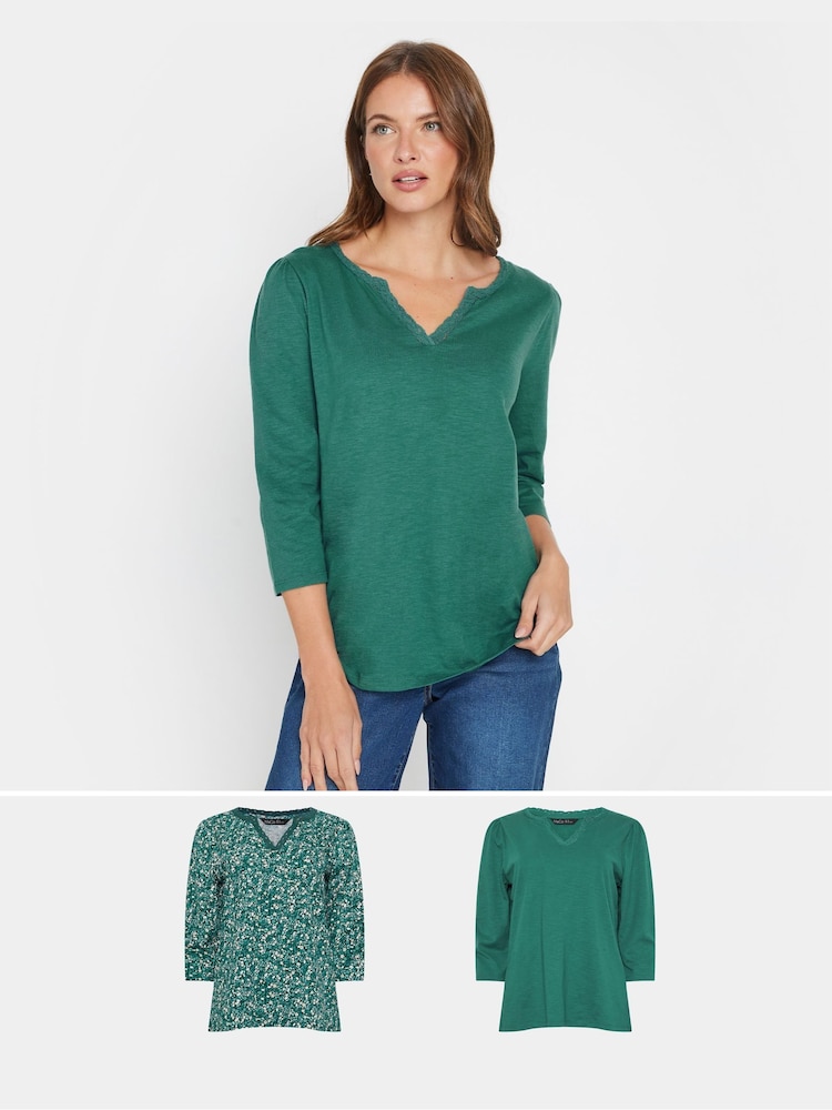 M&Co Blue 3/4 Sleeve 100% Cotton Tops 2 Pack - Image 1 of 8