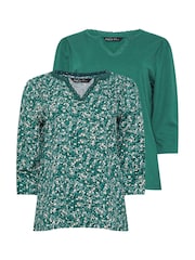 M&Co Blue 3/4 Sleeve 100% Cotton Tops 2 Pack - Image 6 of 8