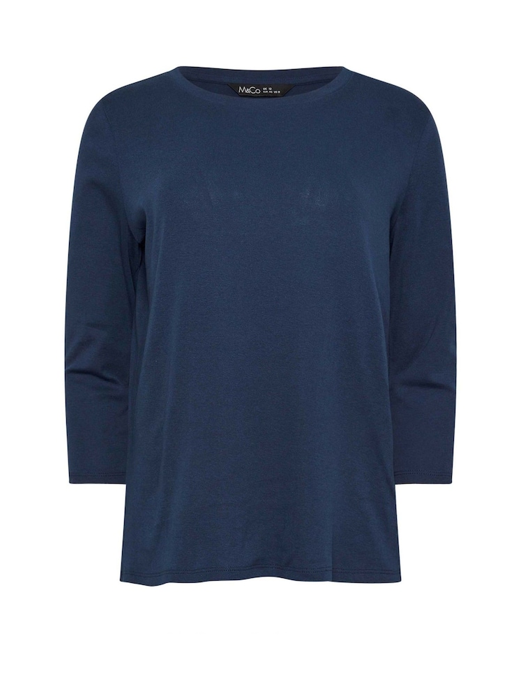 M&Co Blue 100% Cotton Crew Neck T-Shirt - Image 5 of 5