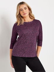 M&Co Purple 3/4 Sleeve Crew Neck 100% Cotton T-Shirt - Image 2 of 5