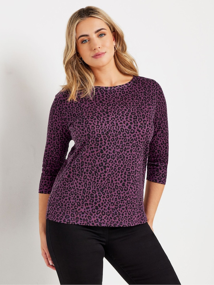 M&Co Purple 3/4 Sleeve Crew Neck 100% Cotton T-Shirt - Image 2 of 5