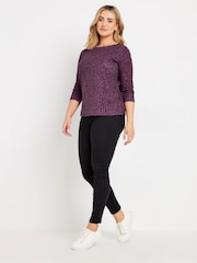 M&Co Purple 3/4 Sleeve Crew Neck 100% Cotton T-Shirt - Image 3 of 5