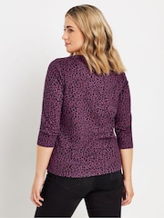 M&Co Purple 3/4 Sleeve Crew Neck 100% Cotton T-Shirt - Image 4 of 5