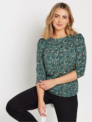 M&Co Green Floral 3/4 Sleeve 100% Cotton Top - Image 1 of 5