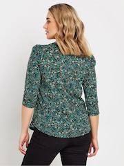 M&Co Green Floral 3/4 Sleeve 100% Cotton Top - Image 3 of 5