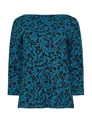 M&Co Blue Floral Slash 100% Cotton Neck Top - Image 5 of 5