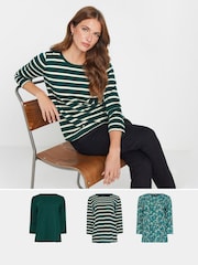 M&Co Green Stripe 100% Cotton T-Shirts 3 Pack - Image 1 of 9